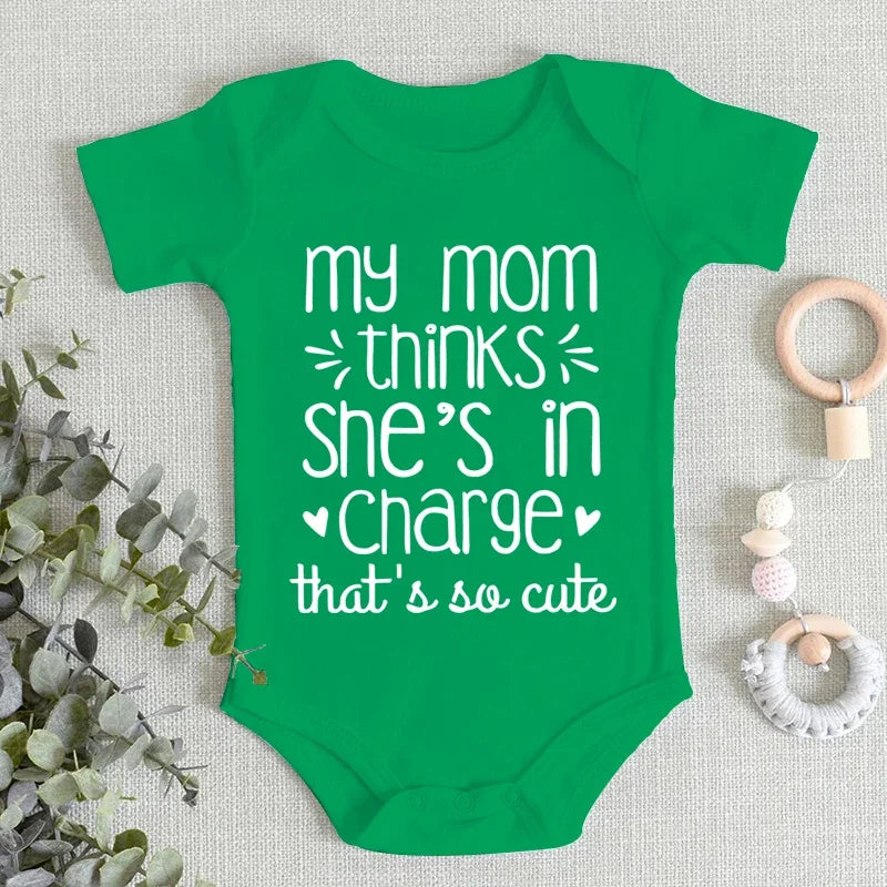 "My Mom Thinks She's in That So Cute" Newborn Baby Bodysuits Fashion Funny Baby Romper Girl Clothes Short Sleeve Infant Romper