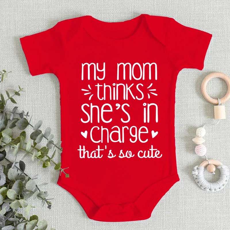 "My Mom Thinks She's in That So Cute" Newborn Baby Bodysuits Fashion Funny Baby Romper Girl Clothes Short Sleeve Infant Romper