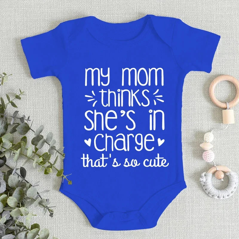 "My Mom Thinks She's in That So Cute" Newborn Baby Bodysuits Fashion Funny Baby Romper Girl Clothes Short Sleeve Infant Romper